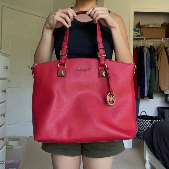 Michael Kors bright red satchel tote bag - Picture 2 of 6